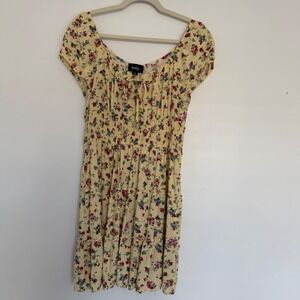 By & By Y2K Yellow Floral Dress Junior XL Babydoll Milkmaid Coquette Cottagecore